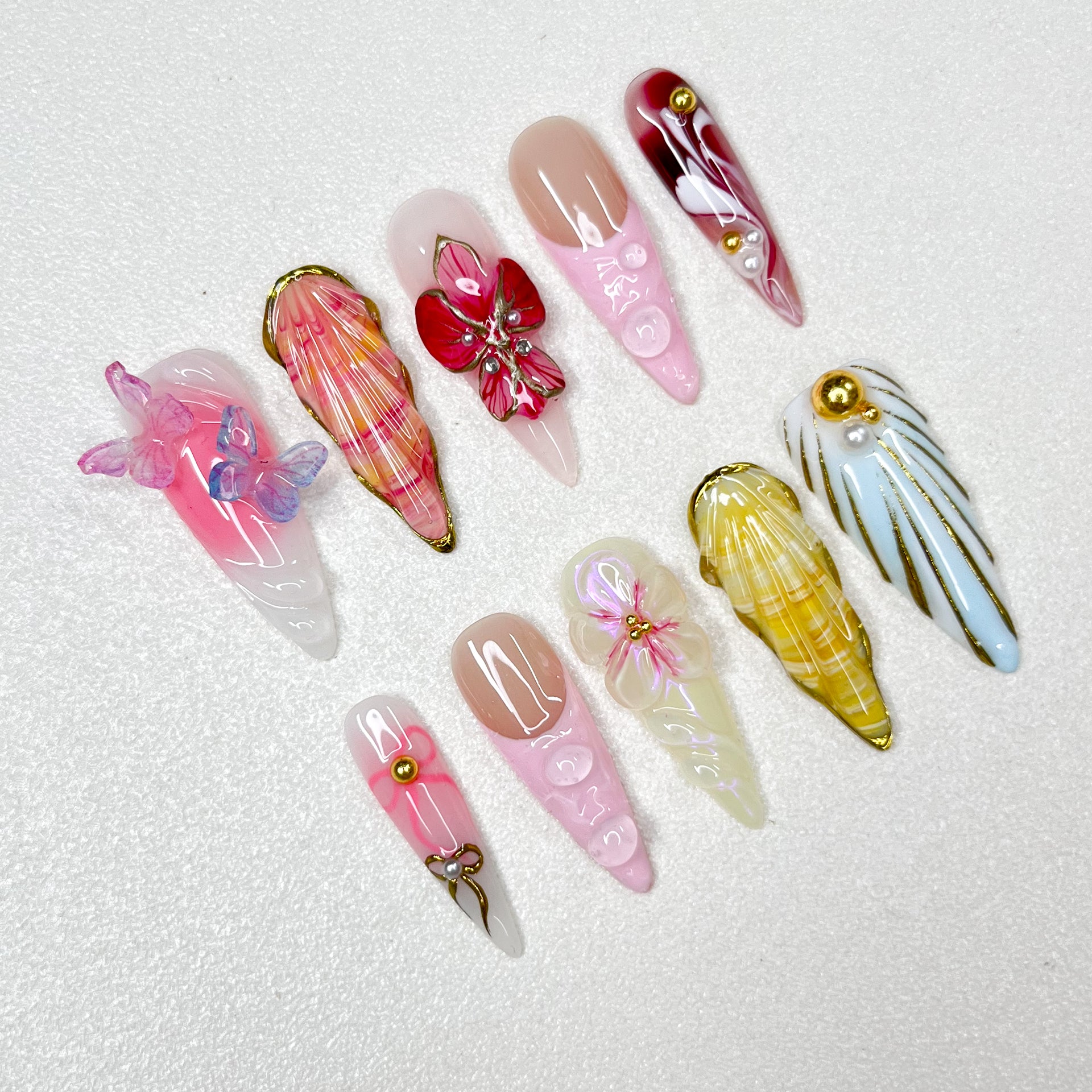 Pink Shell Butterfly Nails
