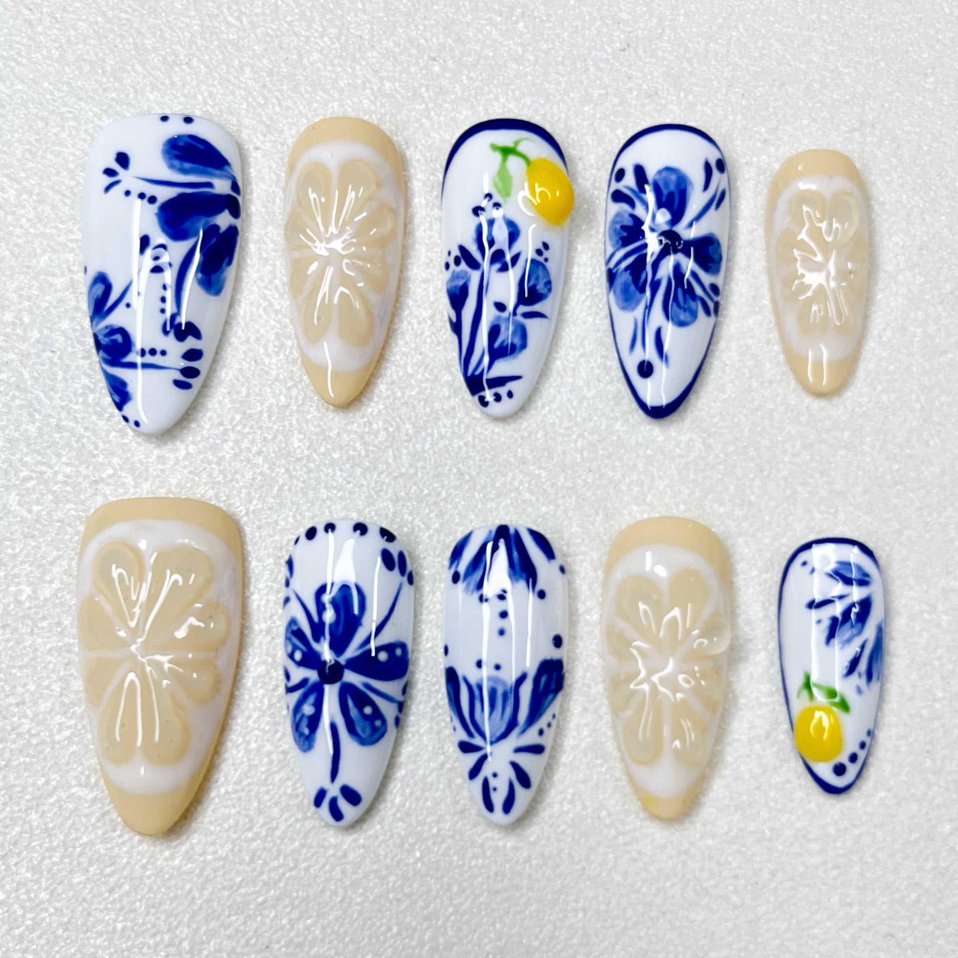 Blue Porcelain Lemon Nails
