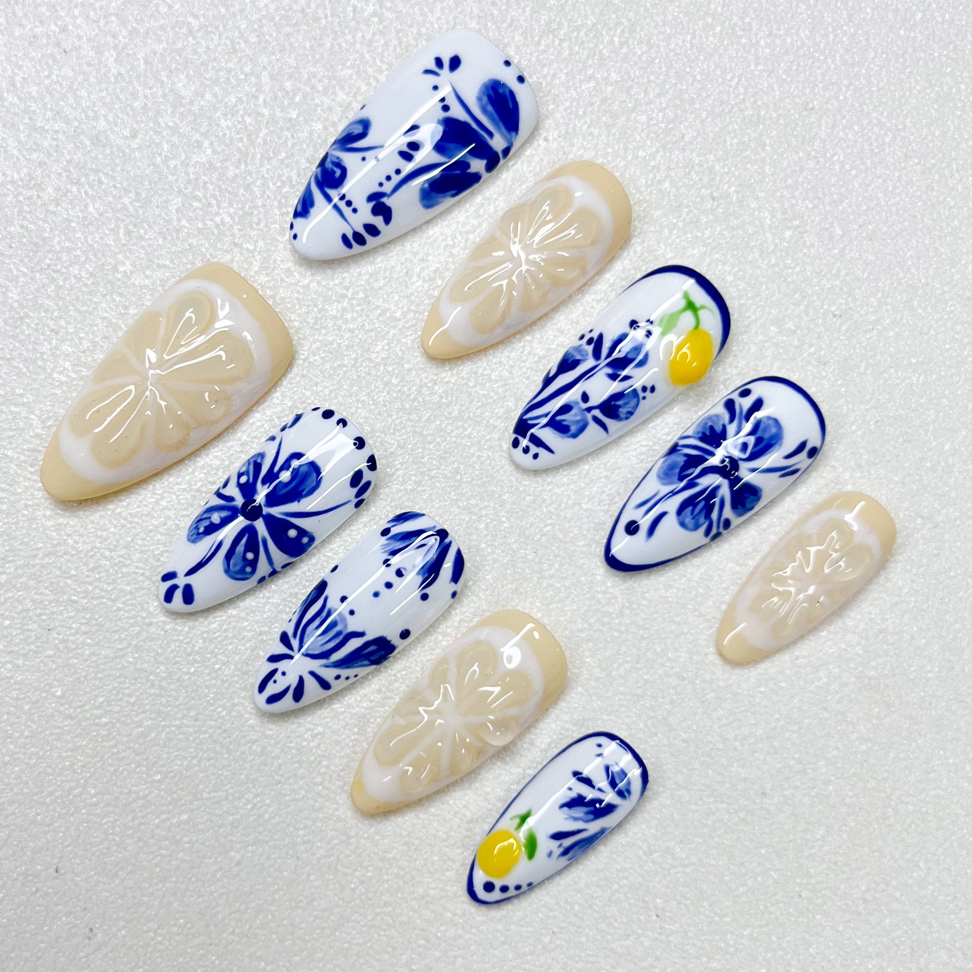 Blue Porcelain Lemon Nails
