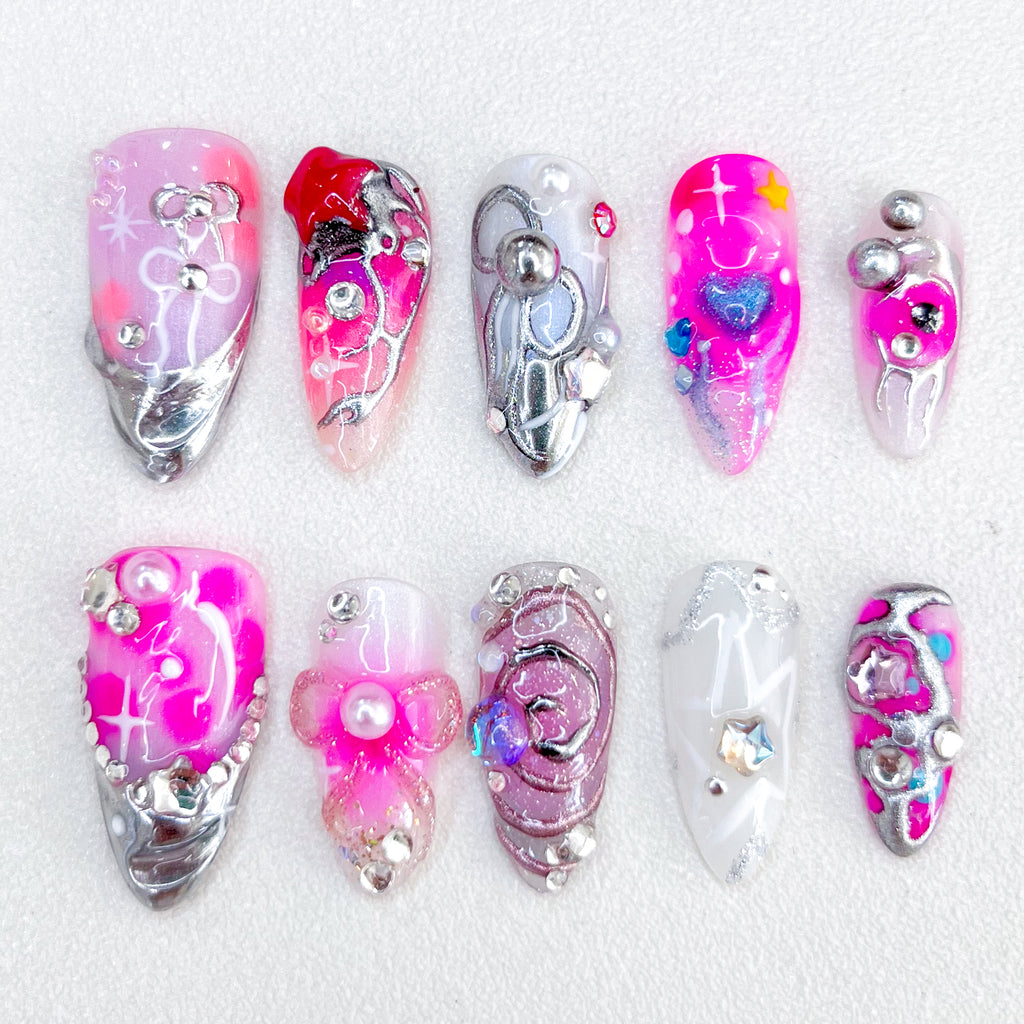 Y2K Pink Cyber Pop Nails