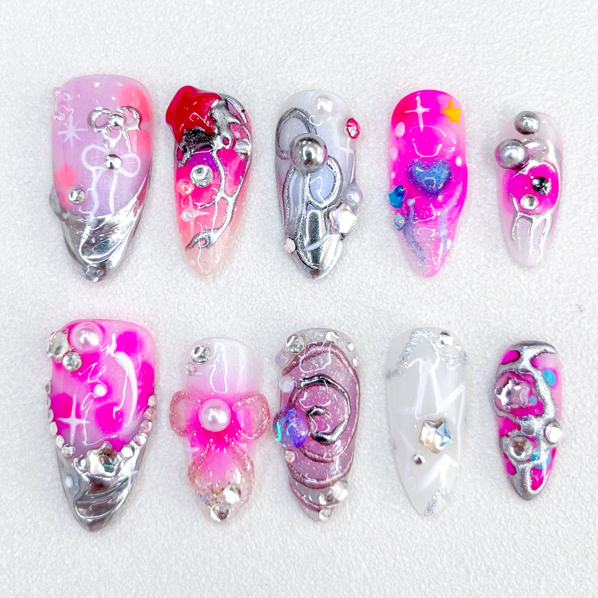 Y2K Pink Cyber Pop Nails