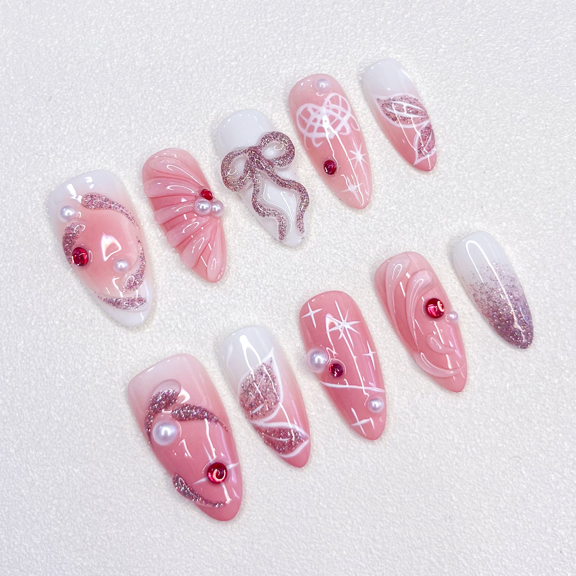 Pink Ballet Bow Nails