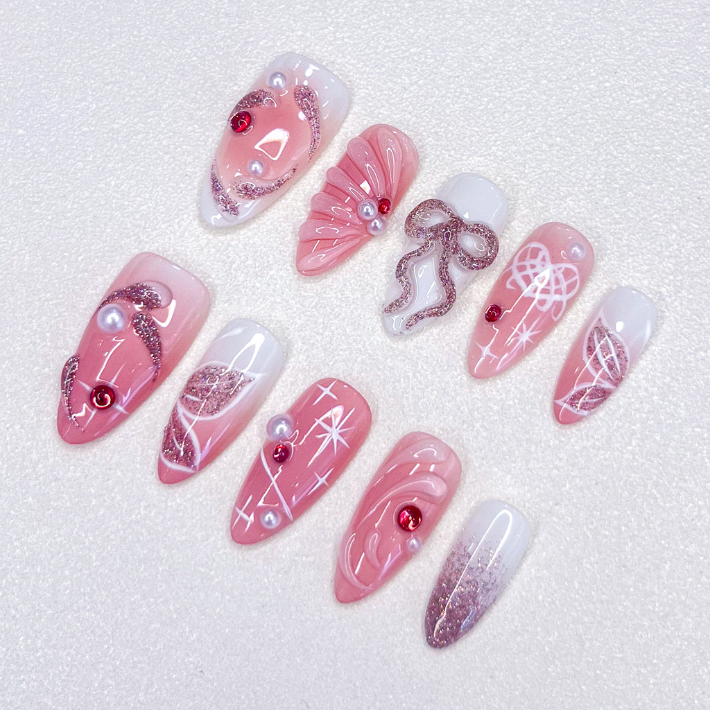 Pink Ballet Bow Nails