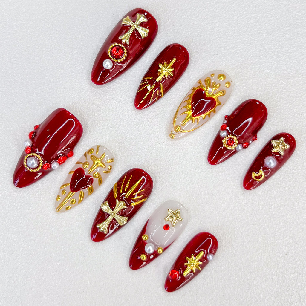 Sacred Red & Gold Nails