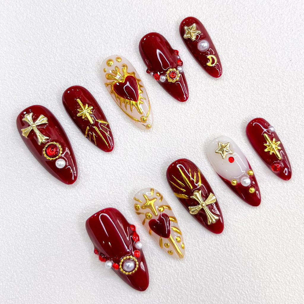 Sacred Red & Gold Nails