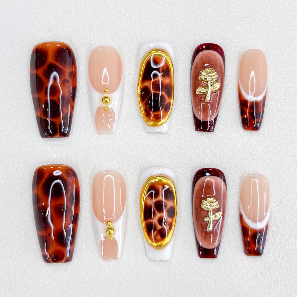 Tortoiseshell Gold Rose Nails