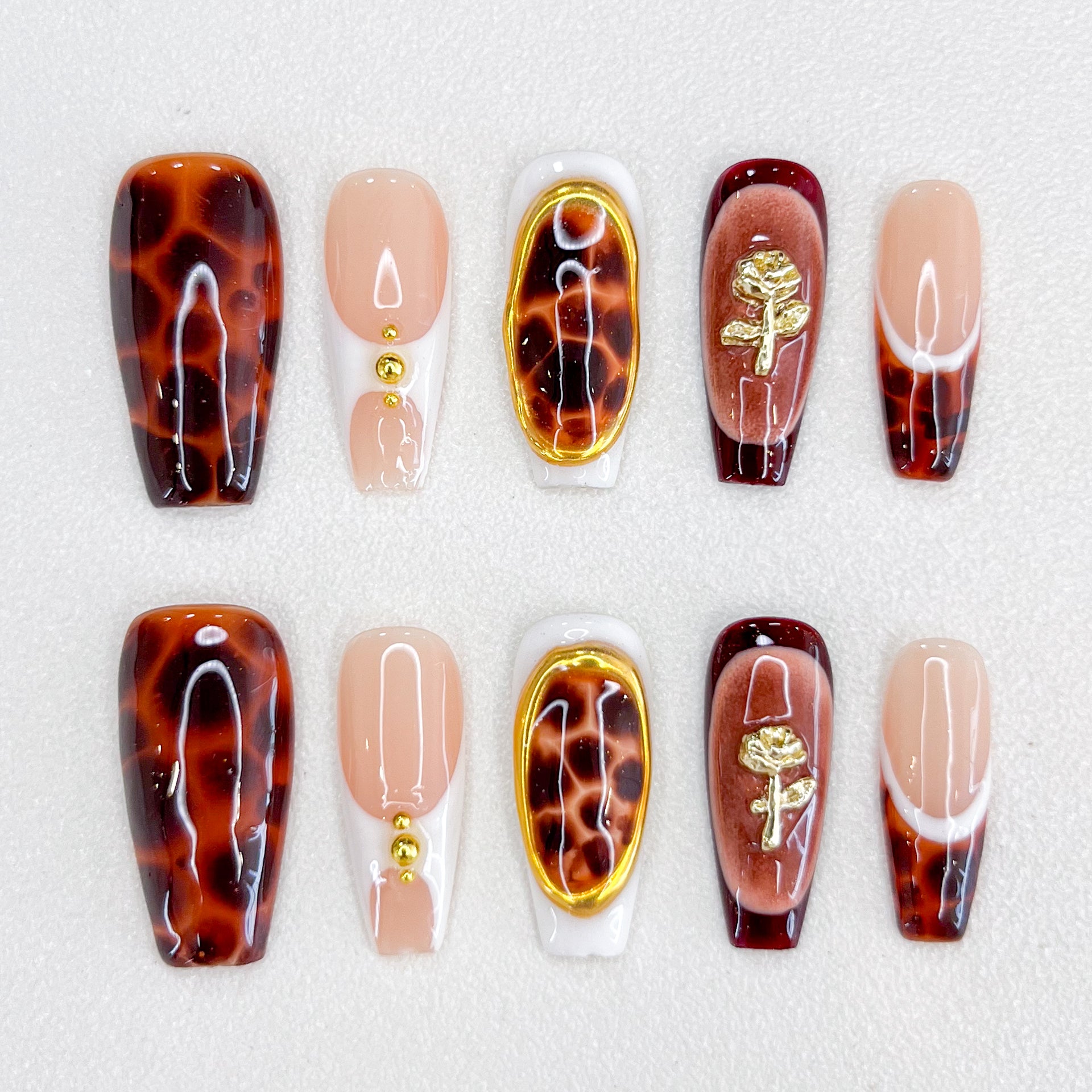 Tortoiseshell Gold Rose Nails