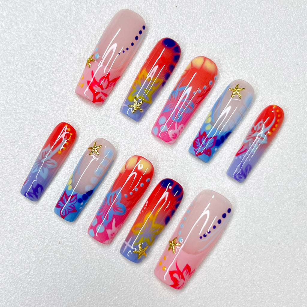 Tropical Star Ombre Nails