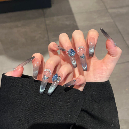 Blue Butterfly Nails