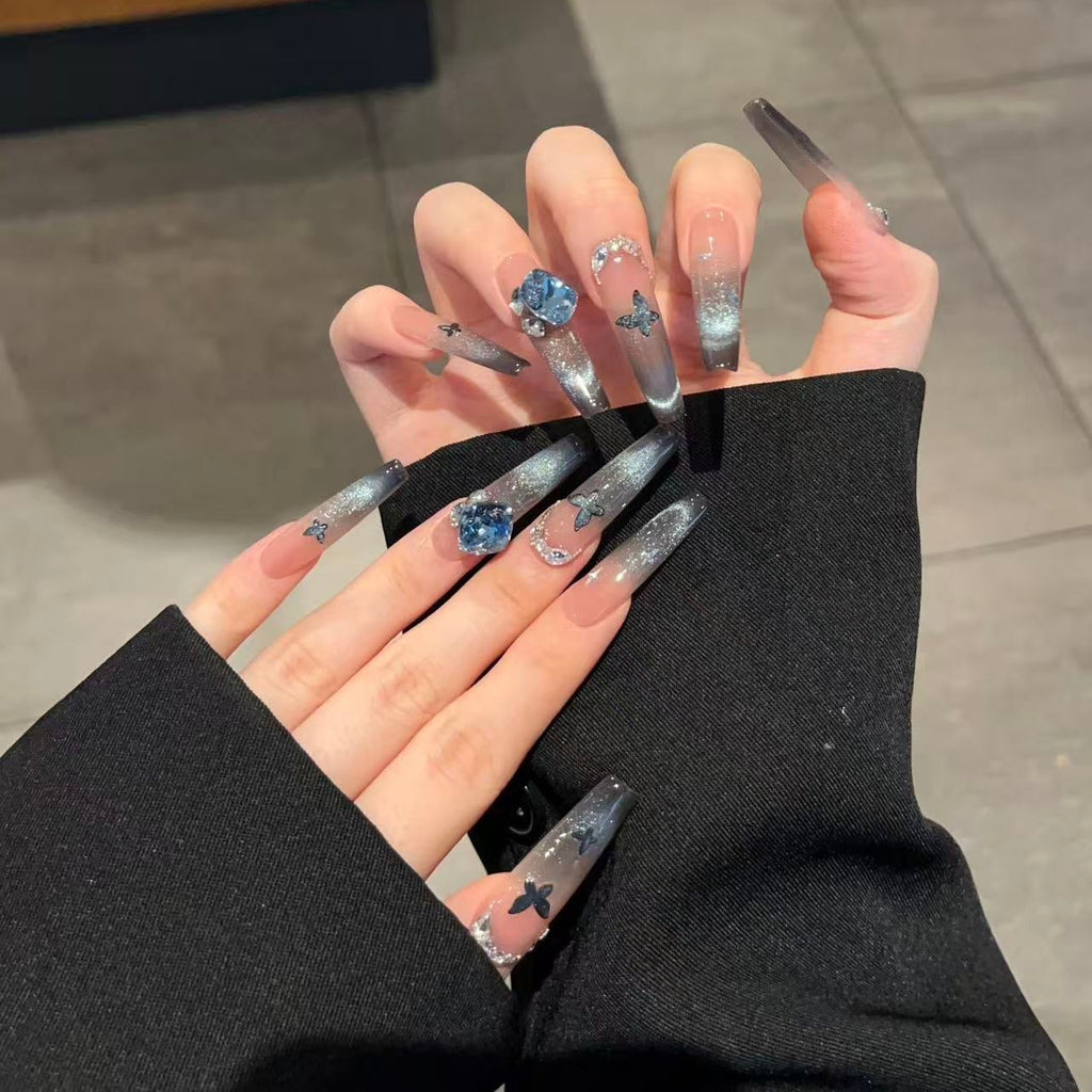 Blue Butterfly Nails