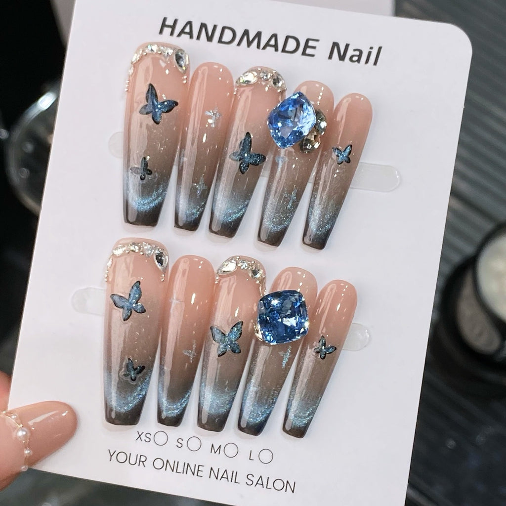 Blue Butterfly Nails