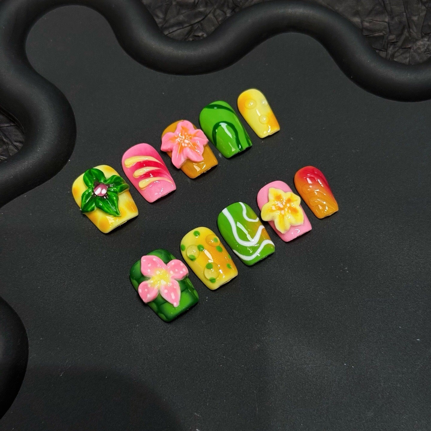 Tropical Pop 3D Floral Nails