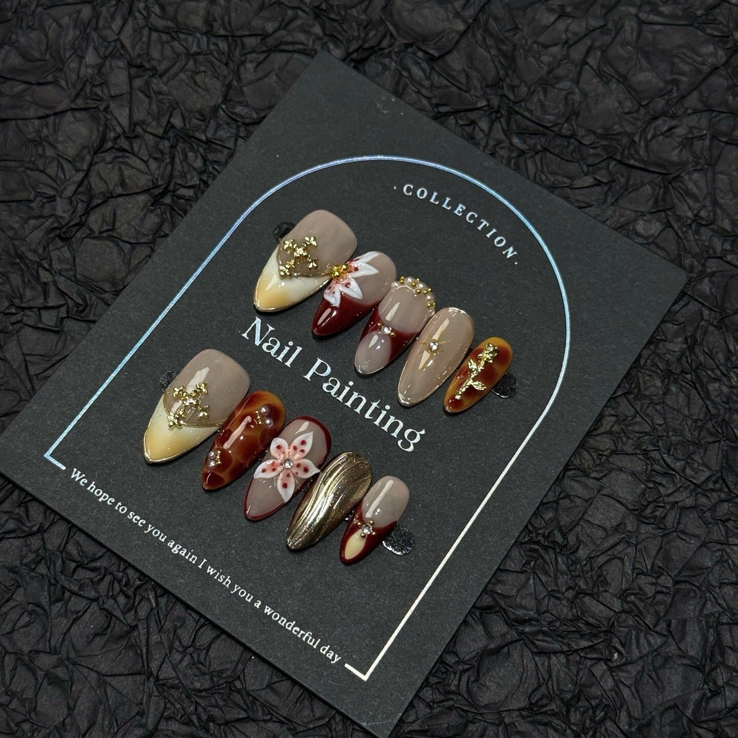 Amber Bloom Gold French Nails