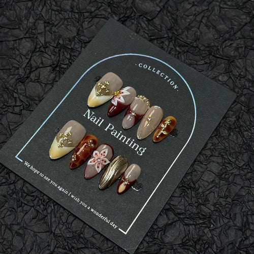 Amber Bloom Gold French Nails