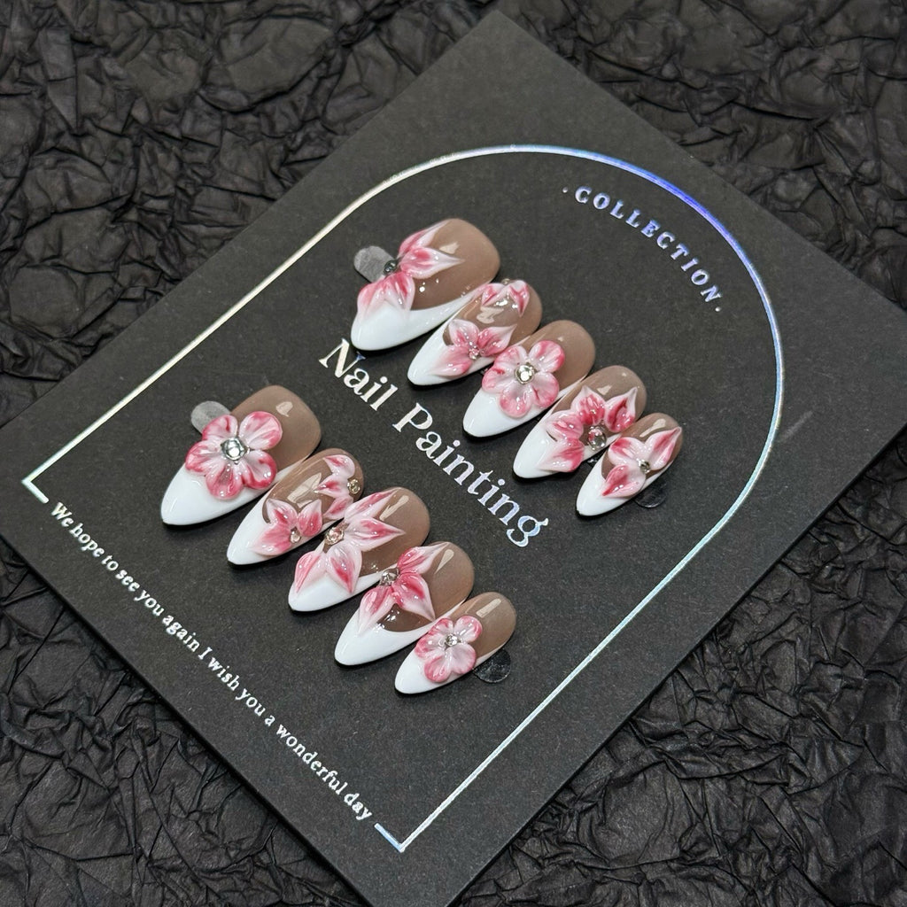 Blush Floral French Nails