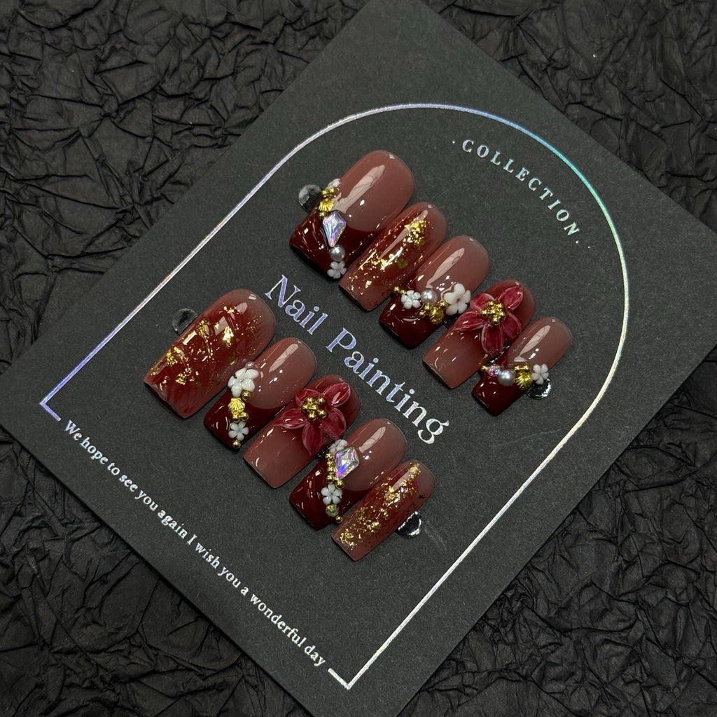 Ruby Bloom Gold Nails