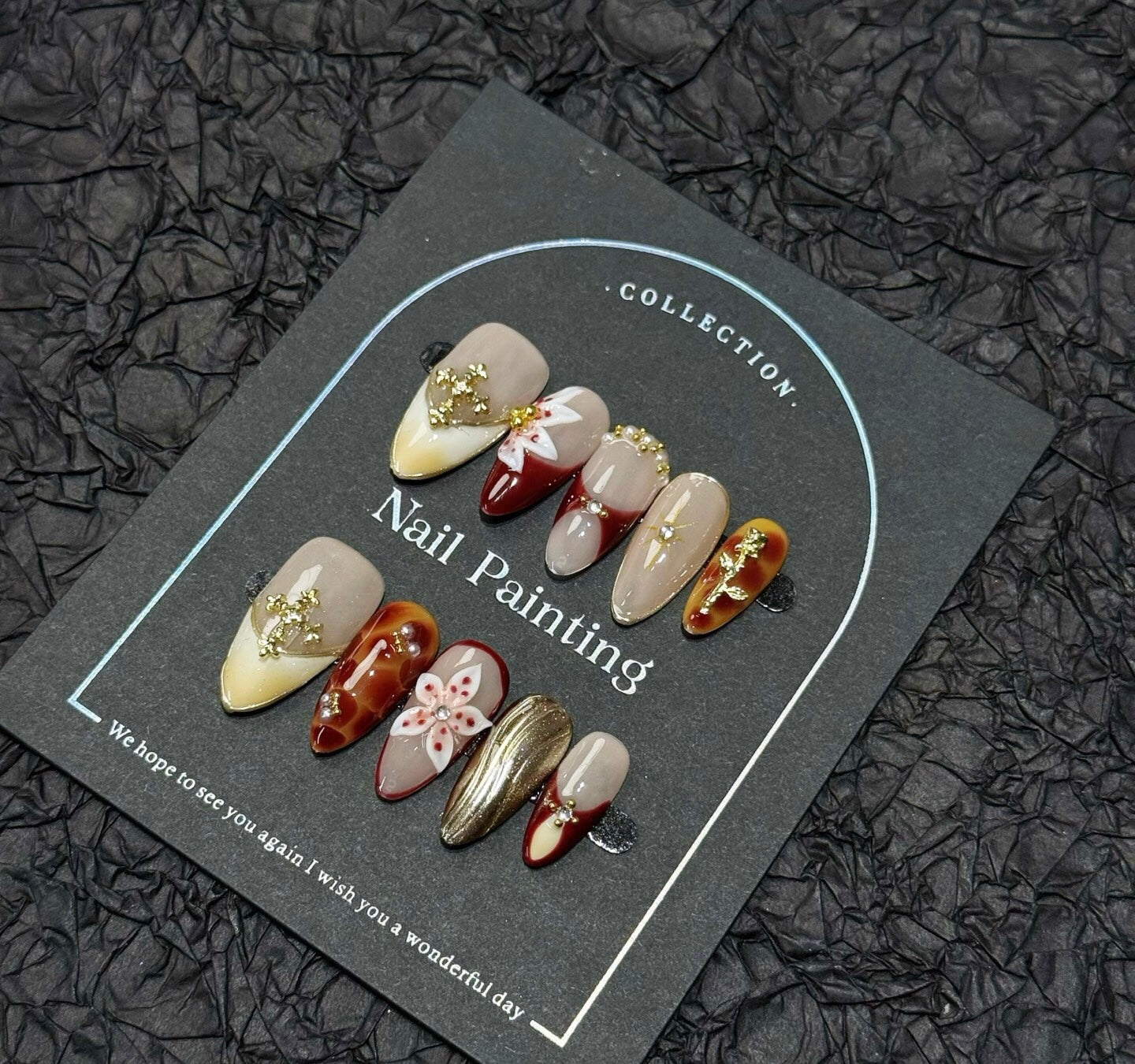 Amber Bloom Gold French Nails