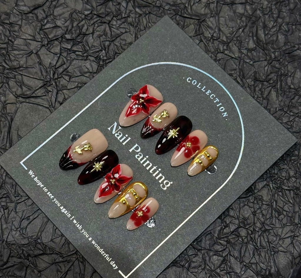 Ruby Bloom Gold French Nails