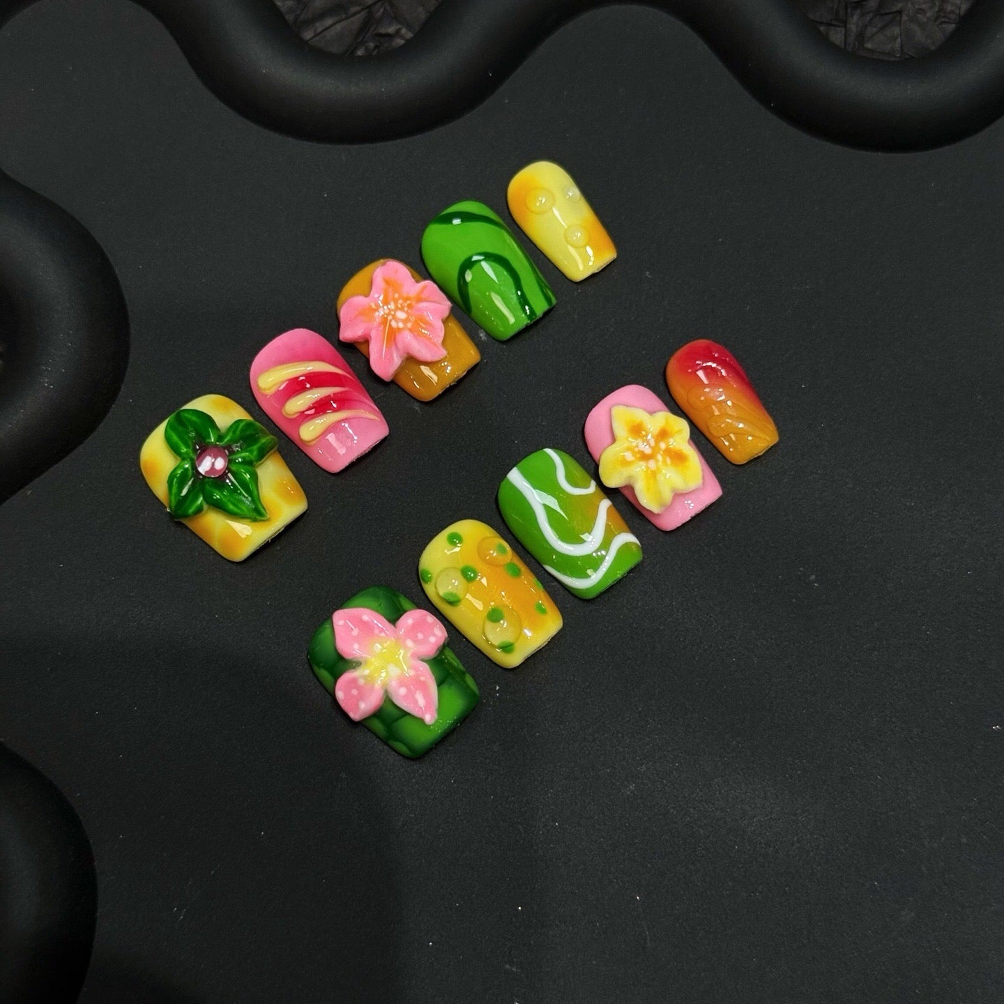 Tropical Pop 3D Floral Nails