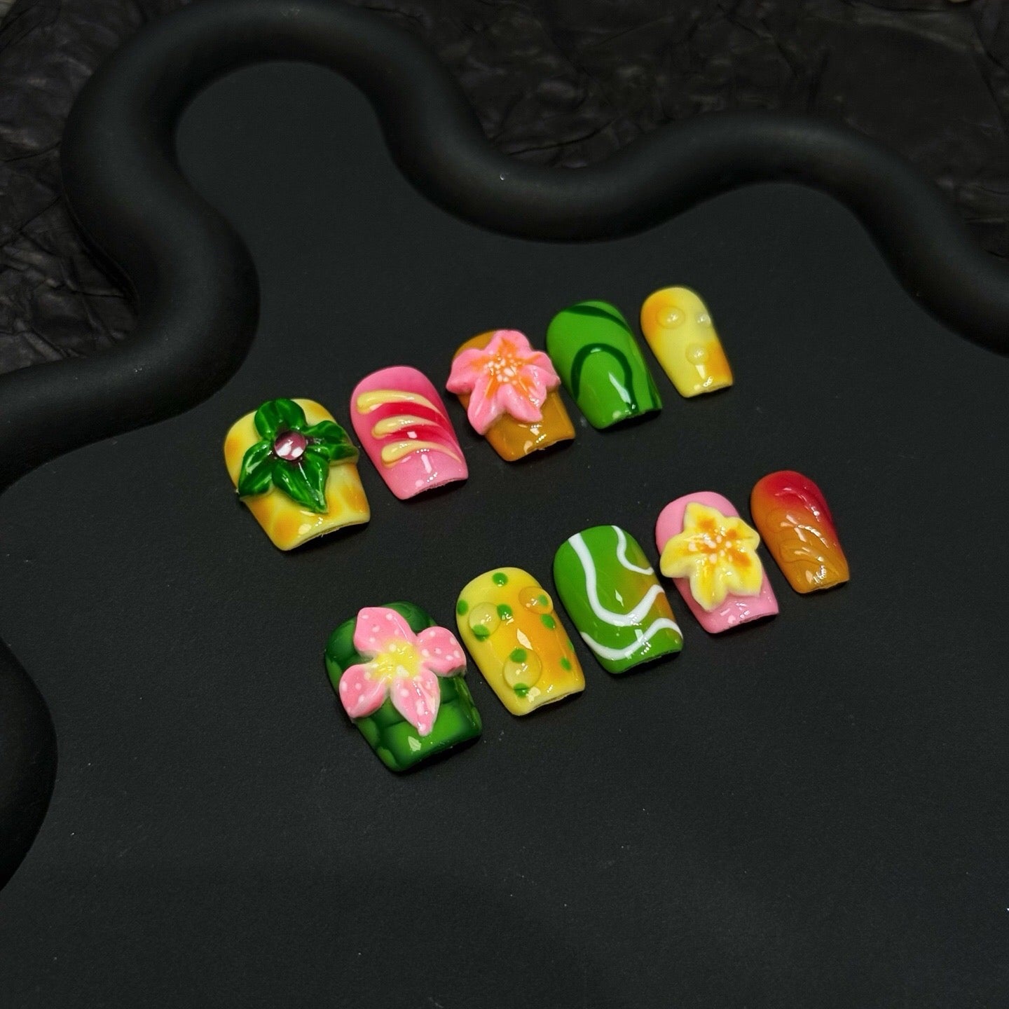 Tropical Pop 3D Floral Nails