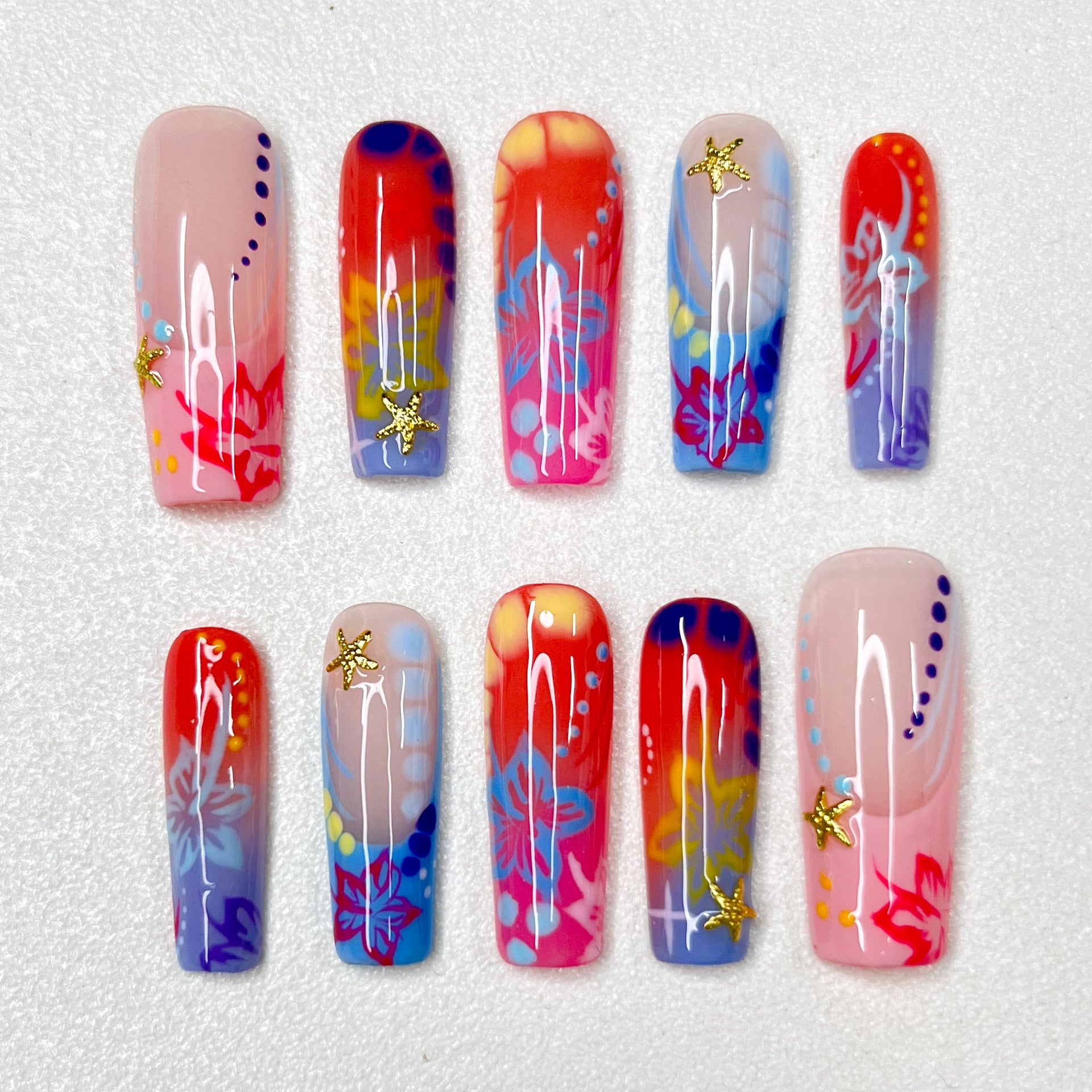 Tropical Star Ombre Nails