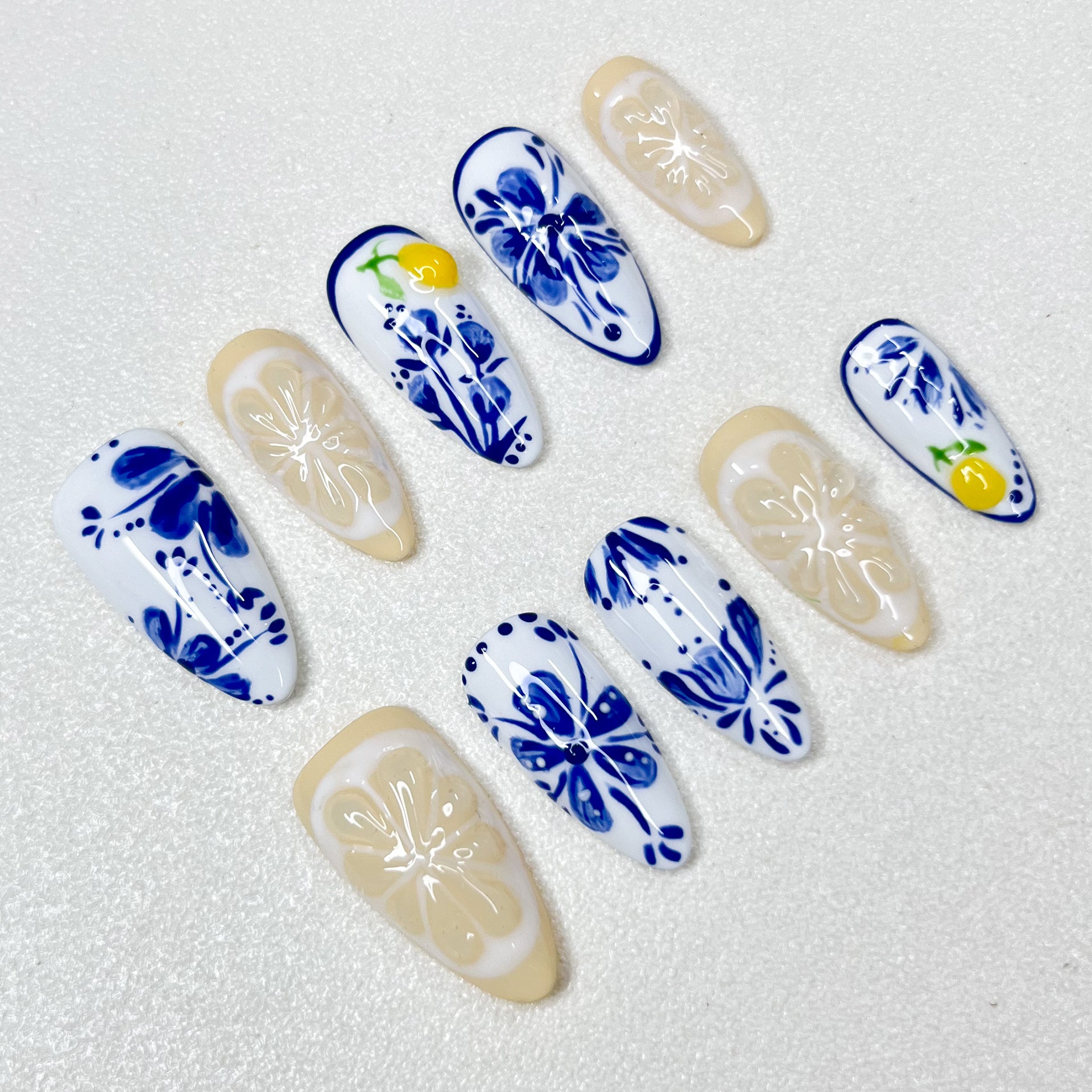 Blue Porcelain Lemon Nails