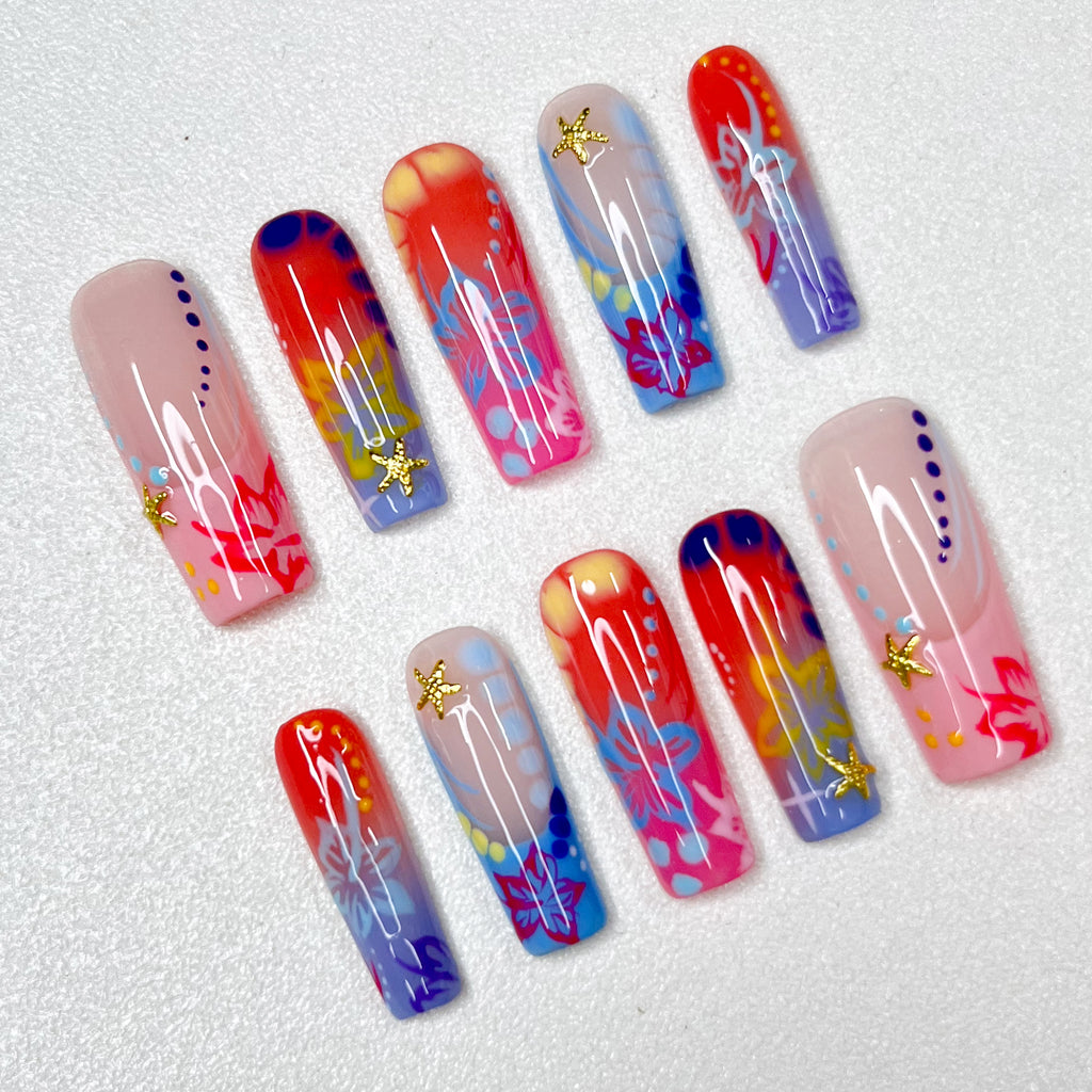 Tropical Star Ombre Nails