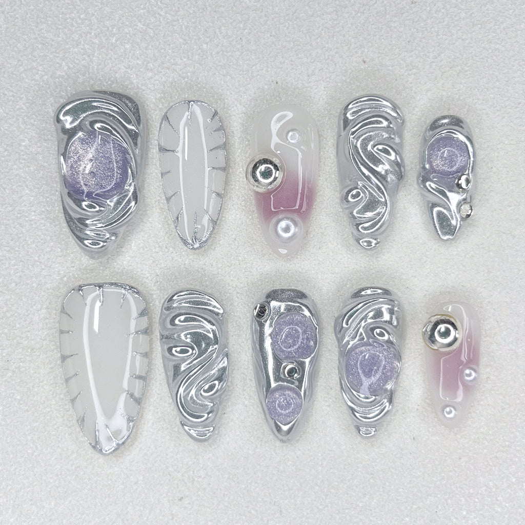 Liquid Silver Amethyst Nails