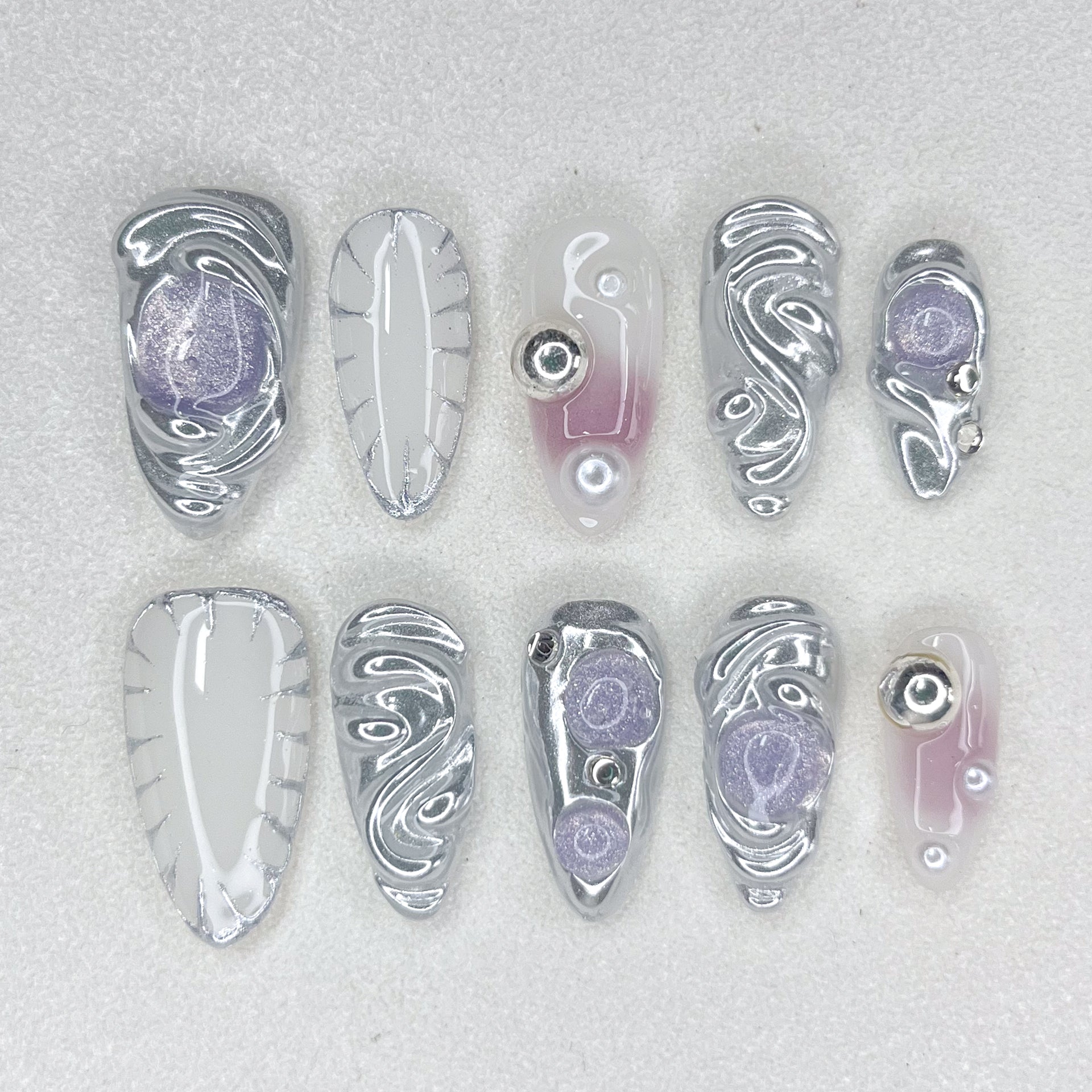 Liquid Silver Amethyst Nails